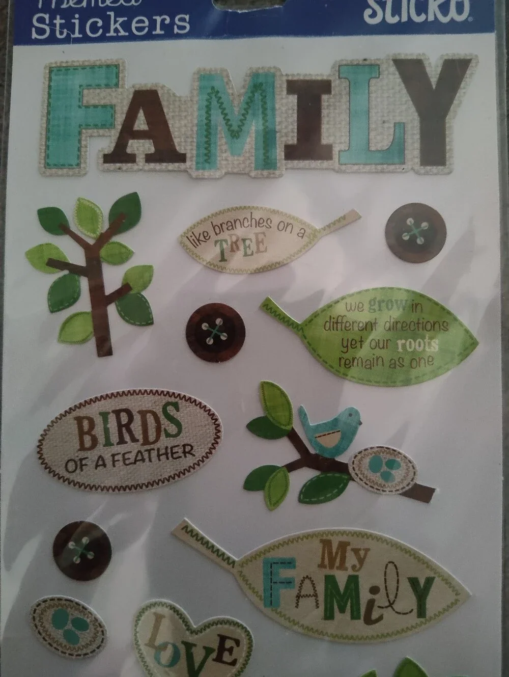 Sticko The Family Tree Themed Stickers 16pc Family Roots Birds Love Scrapbooking